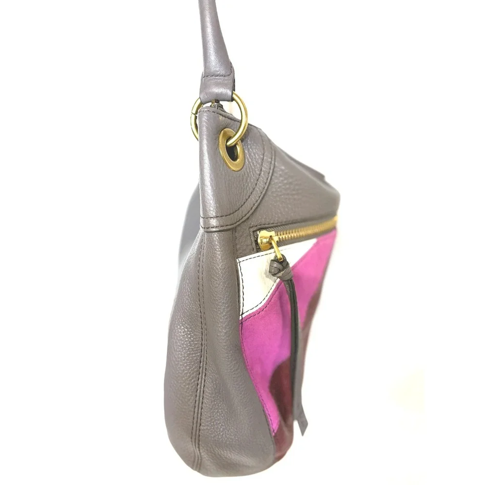 Fossil Karli Large Hobo Bag Pink Multi Leather Suede Colorblock SHB1169664